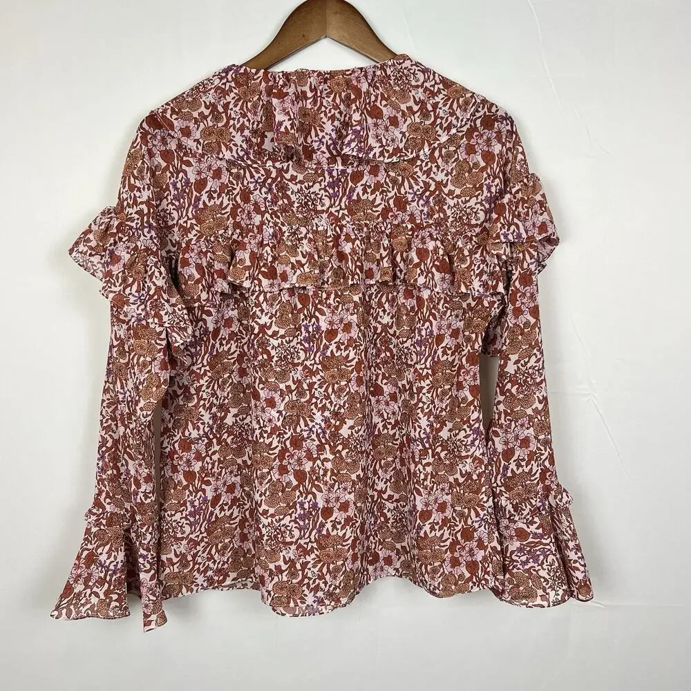 J . Crew Ruffle Crinkle Chiffon Top in Fête Floral Shirt Size S - Picture 6 of 11
